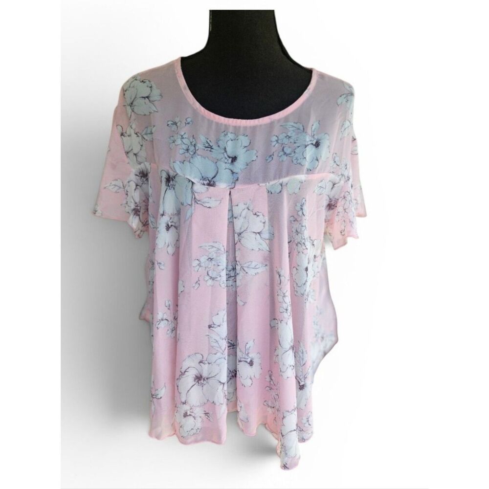 Red Lolly Floral Chiffon Blouse – Floral Pleated Top Size Small